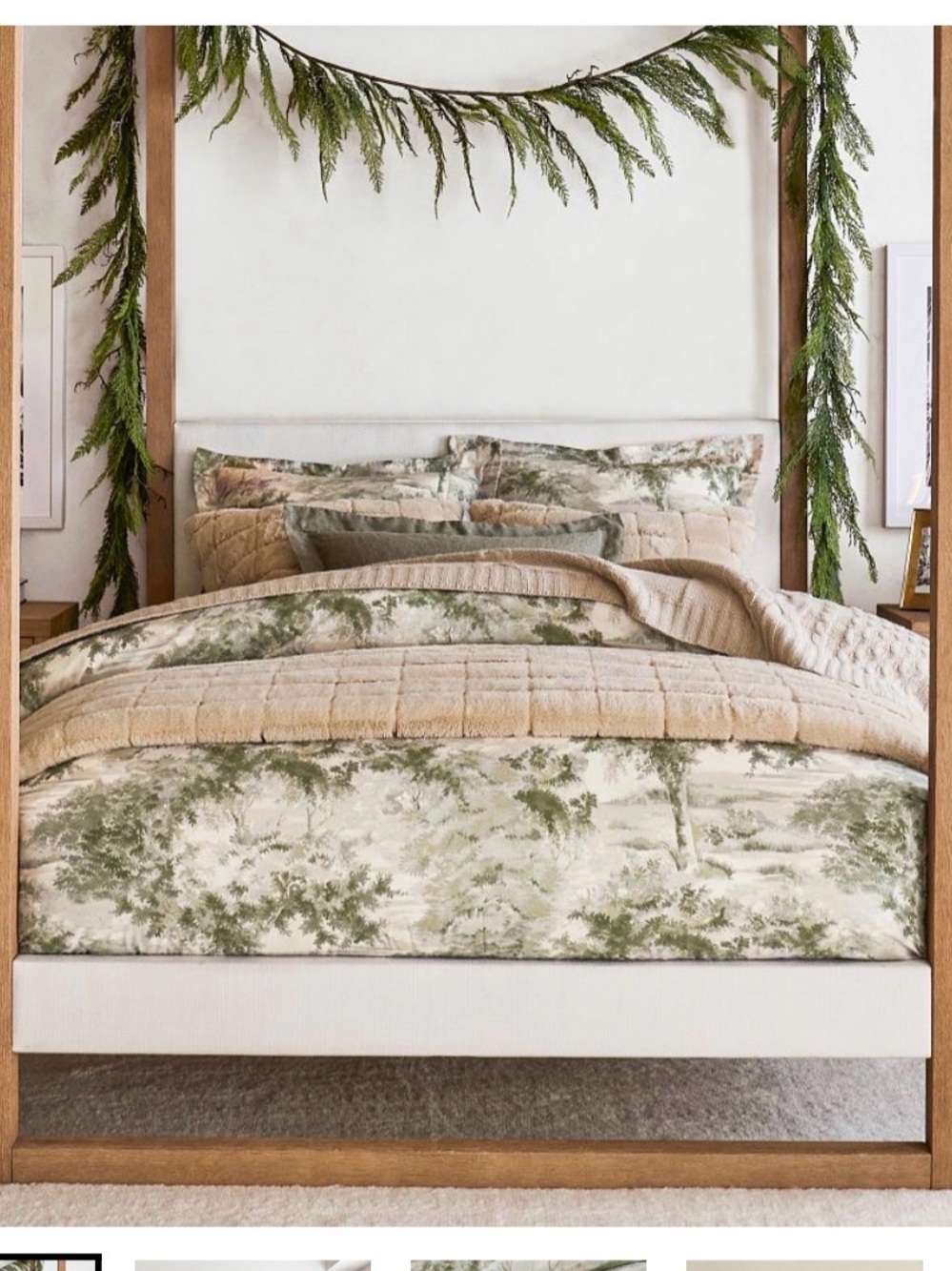 Pottery Barn Queen sized linen green tree duvet cover